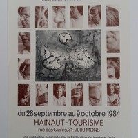 Affiche pour l'exposition Henry Lejeune : Encres de Chine colorées , à Hainaut-Tourisme (Mons) , du 28 septembre au 9 octobre 1984.